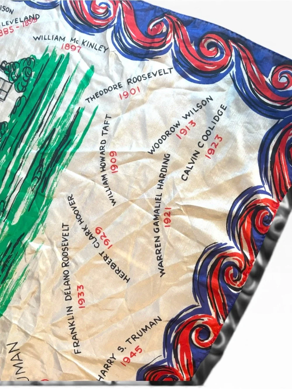 Vintage 1949 Pure Silk Scarf White House US Presidents Americana Novelty 29x29